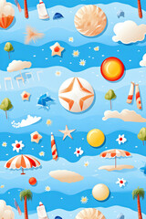 Colorful Umbrellas Floating on a Blue Stream With Yellow and White Flowers, background