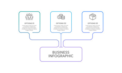 3 Key Facts to Success. Infographic thin line square design. Business presentation, Report, Planning, and Strategy. Vector illustration.