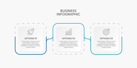 3 Key Facts of business. Infographic thin line square design. Business presentation, Report, Planning, and Strategy. Vector illustration.