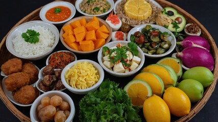 Above view delicious food arrangement