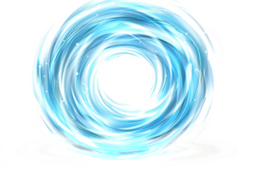 Writhing light effects in cool tones, simulating a winter magical portal, on a white background.