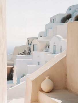 Background Aesthetics White, Mockup Cream, Packaging, Sea and Desert, Santorini, Ceramics, Vases, Beautiful Landscape and Interior, Picnic, Transparent Water, Mockup, Bottle, Clothes