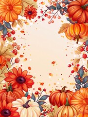 Embellished border featuring a vibrant floral design and pumpkins, capturing the essence of autumn festivities.