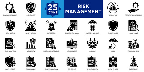 risk management, business, security, management, risk, strategy icon set. Outline icons collection. Simple vector illustration