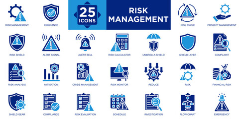 risk management, business, security, management, risk, strategy icon set. Outline icons collection. Simple vector illustration