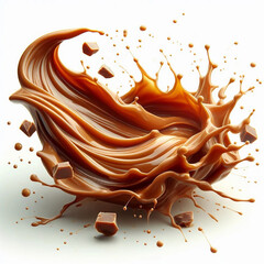 Splash of melted caramel sauce isolated on white background. Ai generative