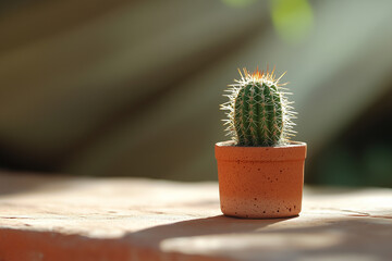 Desert Delicacy: A Miniature Cactus on Sun-Baked Terracotta