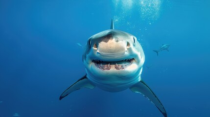 Great White Shark Open Mouth Underwater