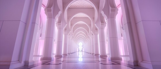 Fototapeta premium Mosque with exquisite carvings and intricate patterns, highlighted by the vibrant neon lights of the city, merging tradition and modernity