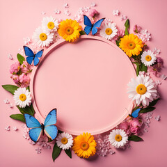 Obraz premium frame with flowers and butterflies