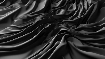 Fototapeta premium black, smooth, silky fabric, folded and draped in waves.