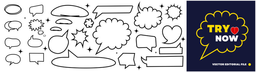 Set of hand drawn speech bubbles. Vector illustration