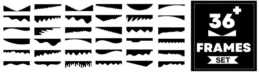 Set of abstract design separator header and border for website and app. Divider shapes top and bottom for web page. Different borders for website, banner, app, poster, white background .