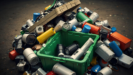 Recycling bin full of plastic waste, separate waste collection concept
