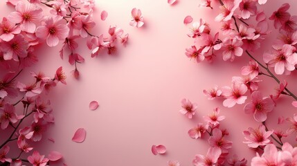 Fototapeta premium Pink Sakura flowers realistic floral banner. Cherry blossom vector greeting card design,Spring flower illustration background,Spring trip campaign banner material cherry blossoms,space for text.