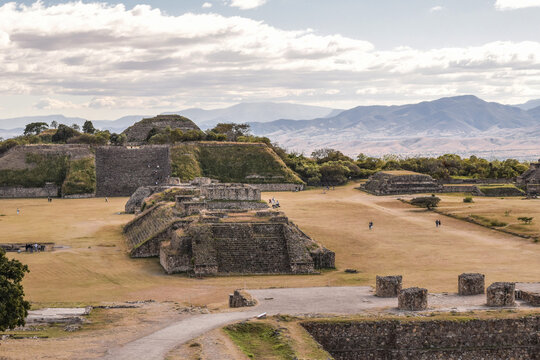 Monte Alban, Oaxaca. View of old ruins of archaeological zone