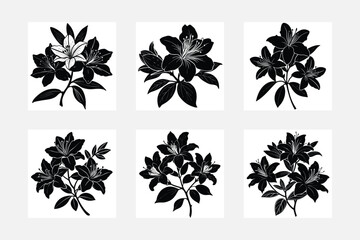 Azalea flower silhouette artwork set white background
