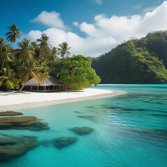 Breathtaking Pristine Beach in Indonesia with Turquoise Waters and Vibrant Tropical Foliage