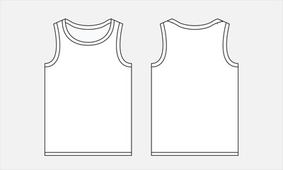 Men's summer tank top flat sketch outline vector fashion illustration template.