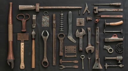 Fototapeta premium The design evolution of vintage tools reflects advancements in metallurgy, machining, and ergonomic principles