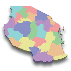 3d isometric colored map of Tanzania