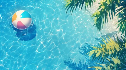 Summer vacation background with colorful beach and beach balls Top view leaf