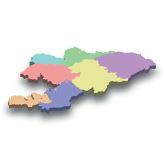 Obraz premium 3d isometric colored map of Kyrgyzstan