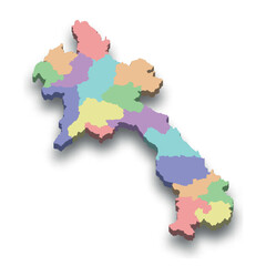 3d isometric colored map of Laos