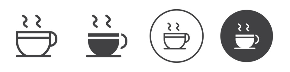 Hot coffee cup icon Thin line vector illustration set