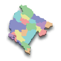 3d isometric colored map of Montenegro