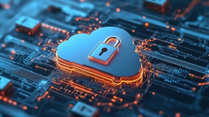 Cloud icon Abstract style integrated with secure padlock symbol, representing data protection and cybersecurity in cloud computing environment. Ai generated image