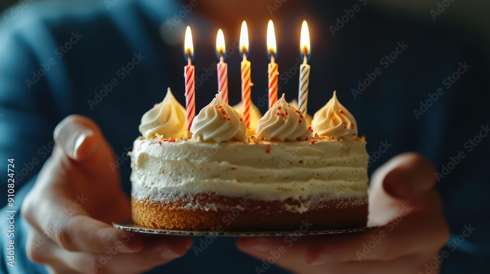 Wall mural Abstract shot of a person blowing out candles on a birthday cake