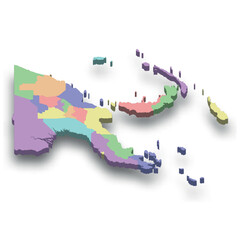 3d isometric colored map of Papua New Guinea