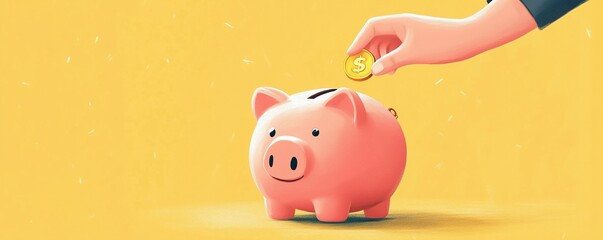 A cartoon of a hand putting a coin into a piggy bank