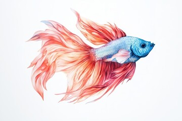 Fototapeta premium Colorful light water color painting of an angelfish in a flowing gown
