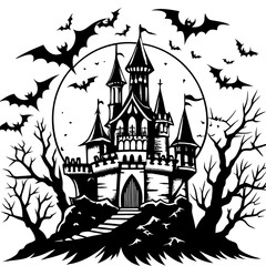 Spooky Castle with Bats Halloween vector