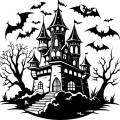 Spooky Castle with Bats Halloween vector