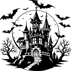 Spooky Castle with Bats Halloween vector