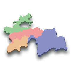 3d isometric colored map of Tajikistan