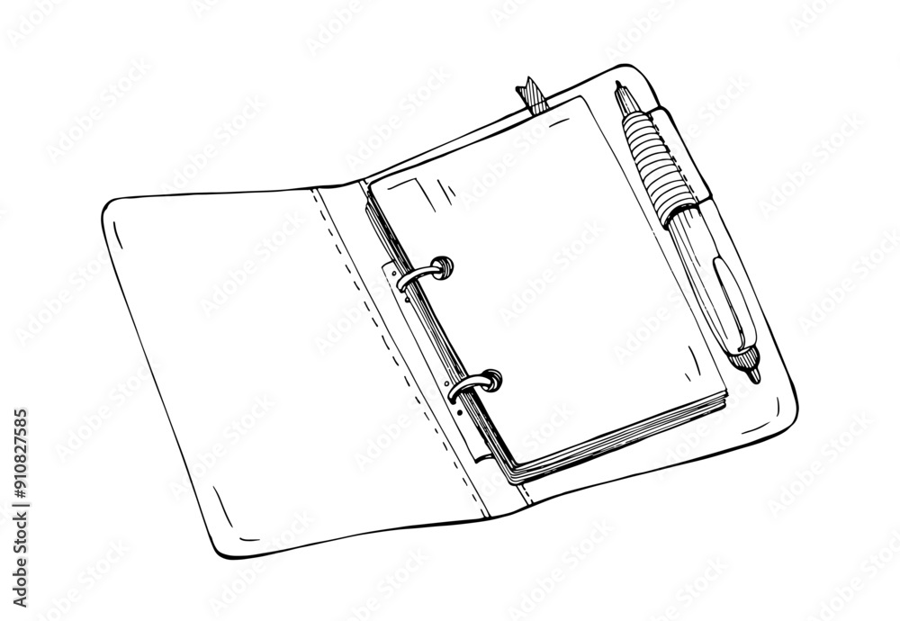 Aufkleber open organizer, planner, office notebook with spiral binding. business notepad, blank paper page and