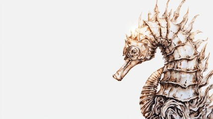 Luxury minimal water color illustration of a seahorse dressed as a knight