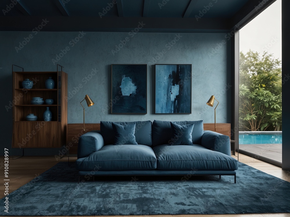 Wall mural blue modern living room