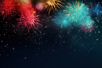 Abstract mix colored firework background with copy space with generative ai