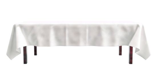 White tablecloth draped over a long dining table, cut out