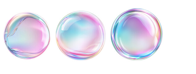 set of three circle colorful iridescent holographic elements design, isolated on white background, png