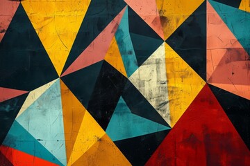 Fototapeta premium A visually striking painting of a lively and vibrant pattern adorning a wall, Sharp geometric shapes in high contrast colors, AI Generated