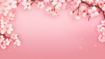 Obraz premium Pink Cherry blossom Illustration. Frame of Sakura Cherry Blossoms Spring flower