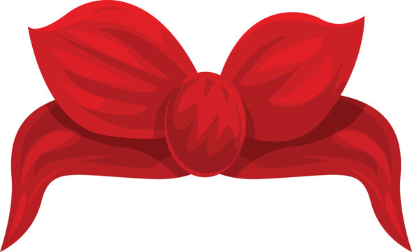 Red silk ribbon forming a bow with a knot in the center tied around a headband