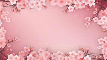 Obraz premium Pink Cherry blossom Illustration. Frame of Sakura Cherry Blossoms Spring flower