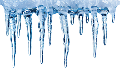 Long, blue, crystal-clear icicles, cut out